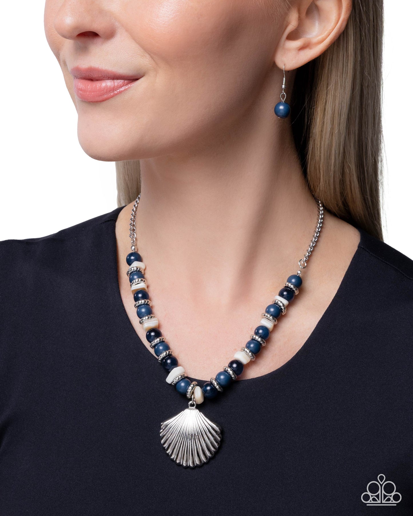Seafaring Season - Blue Bead, White Shell Bead, Silver Shell Necklace - Paparazzi Accessories