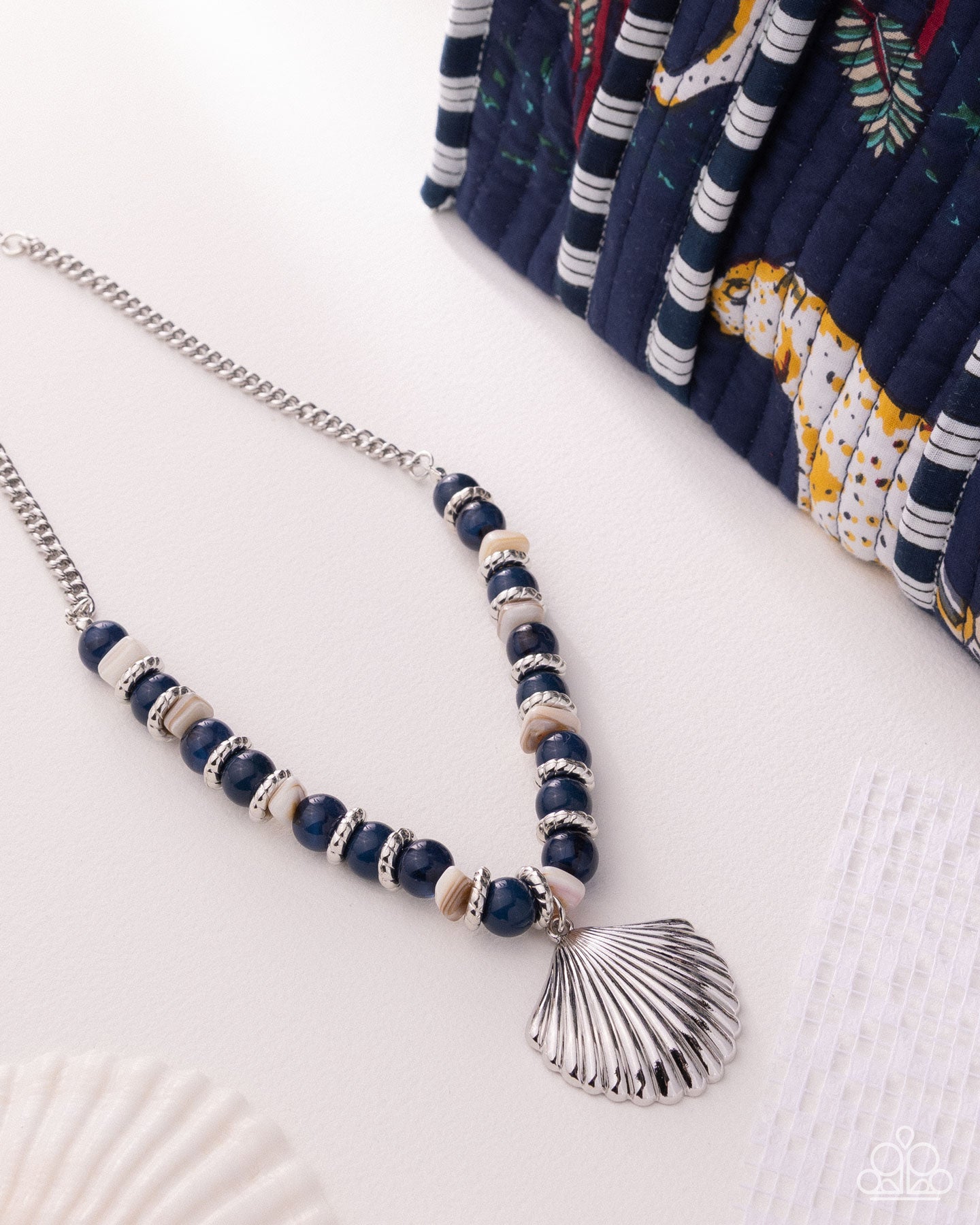 Seafaring Season - Blue Bead, White Shell Bead, Silver Shell Necklace - Paparazzi Accessories