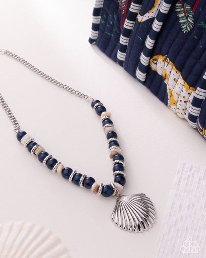 Seafaring Season - Blue Bead, White Shell Bead, Silver Shell Necklace - Paparazzi Accessories