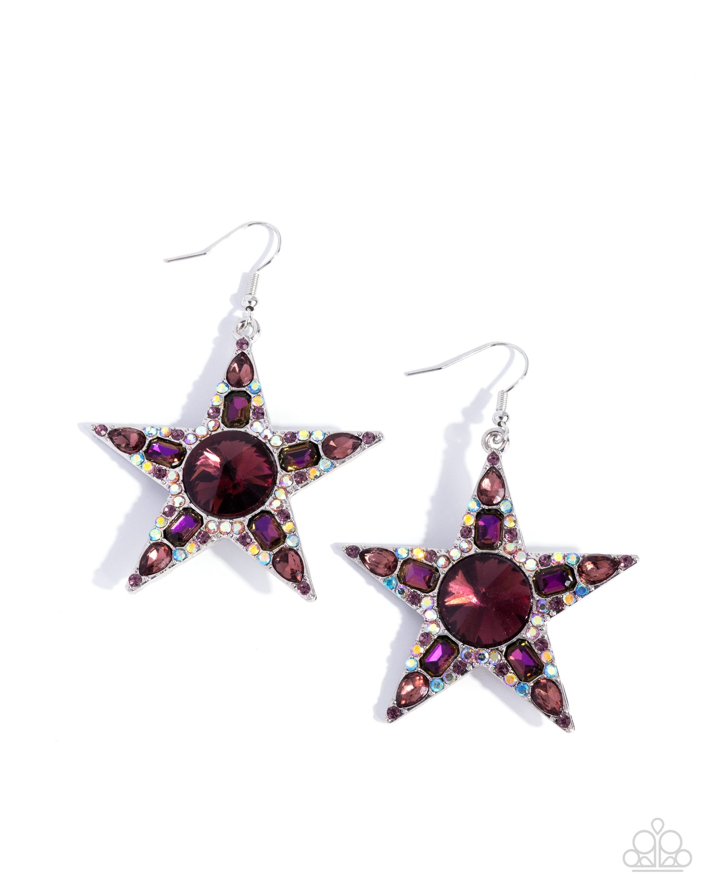 Stellar Score - Purple Rhinestone, Silver Star Earrings - Paparazzi Accessories