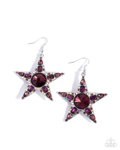 Stellar Score - Purple Rhinestone, Silver Star Earrings - Paparazzi Accessories