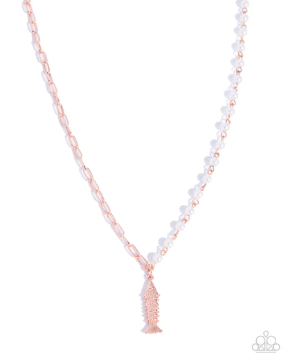 Coastal Corporate - Copper and Pearl, Fish Pendant Necklace - Paparazzi Accessories