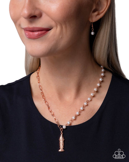 Coastal Corporate - Copper and Pearl, Fish Pendant Necklace - Paparazzi Accessories