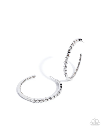 Patriotic Passage - Silver Star, White Rhinestone, Hoop Earrings - Paparazzi Accessories