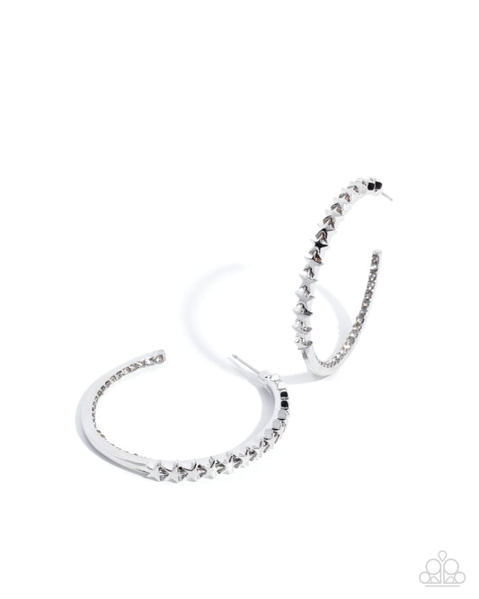 Patriotic Passage - Silver Star, White Rhinestone, Hoop Earrings - Paparazzi Accessories