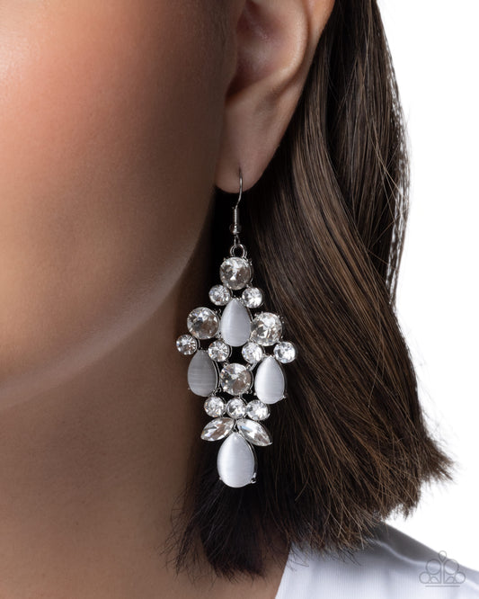 Colorful Cascade - White Cat's Eye, Silver Earrings - Paparazzi Accessories