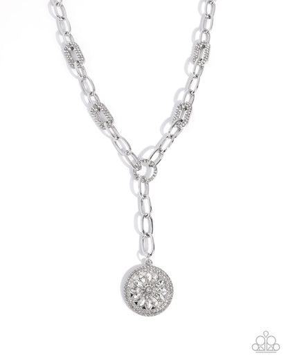 Gallery Glitter - White Rhinestone, Silver Necklace - Paparazzi Accessories