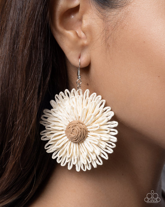 Sunflower Sonata - Multi, White and Brown Flower Earrings - Paparazzi Accessories
