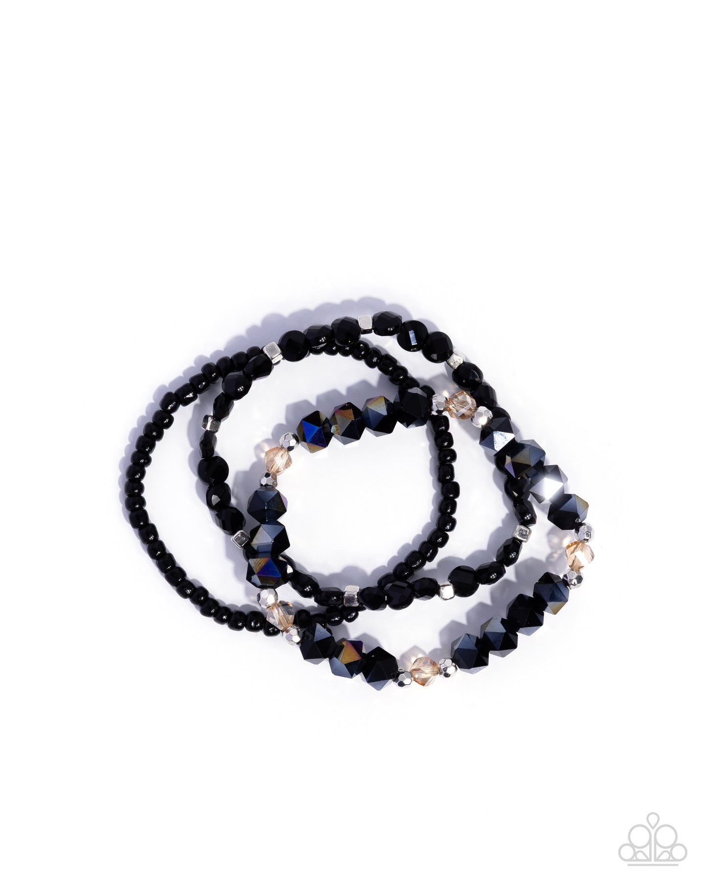 Confident Courtesy - Blackm Silver, UV-Shimmer Stretchy Bracelet Stack - Paparazzi Accessories
