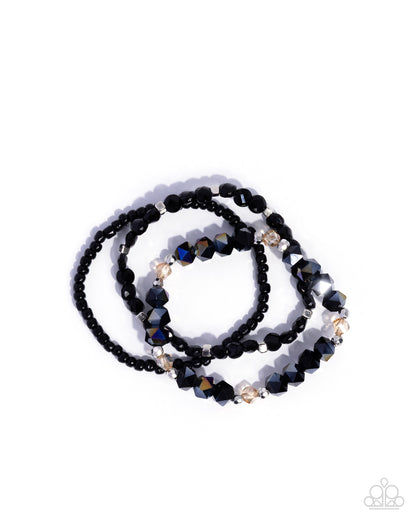 Confident Courtesy - Blackm Silver, UV-Shimmer Stretchy Bracelet Stack - Paparazzi Accessories