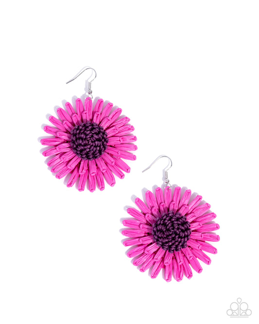 Crafted Color - Pink Flower Earrings - Paparazzi Accessories