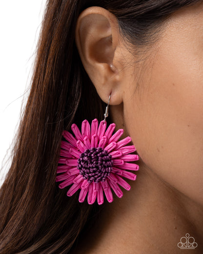 Crafted Color - Pink Flower Earrings - Paparazzi Accessories