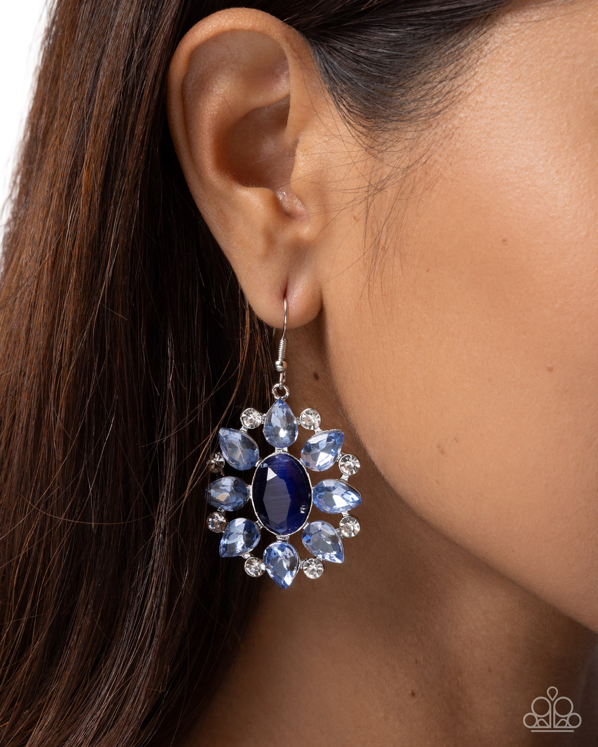 Impressive Array - Blue Rhinestone Flower Earrings - Paparazzi Accessories