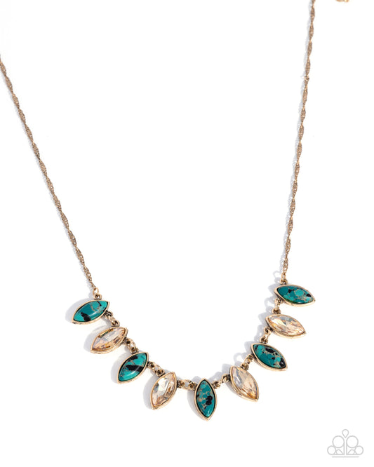 Marquise Makeover - Green Rhinestone, Gold Necklace - Paparazzi Accessories
