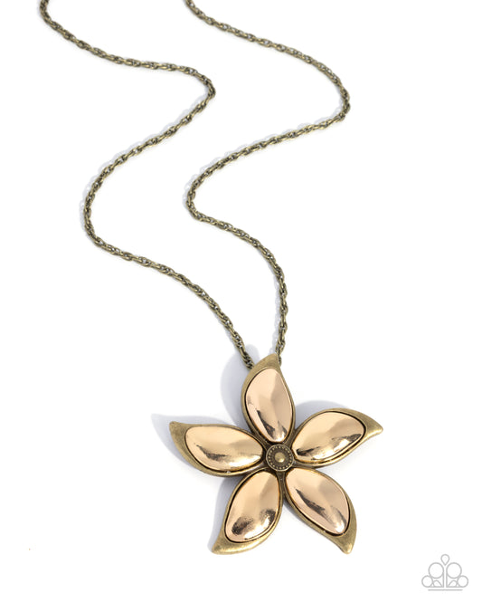 Sensational Sheen - Brass Flower Necklace - Paparazzi Accessories