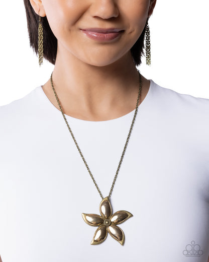 Sensational Sheen - Brass Flower Necklace - Paparazzi Accessories
