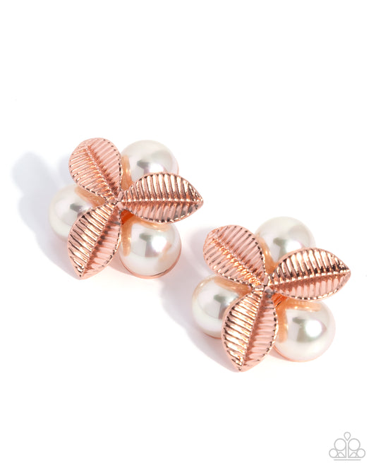 Pearly Publicity - Copper and Pearl Post Earrings - Paparazzi Accessories