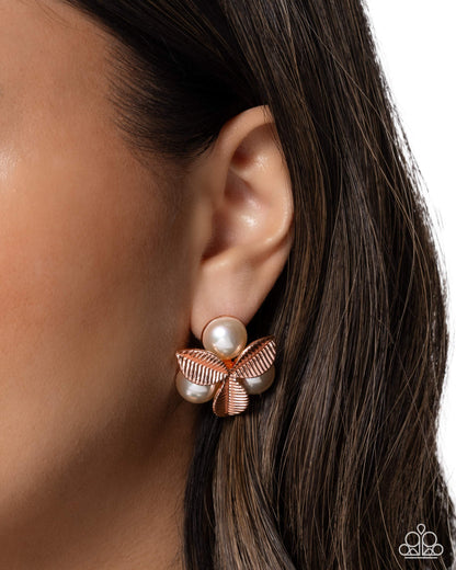 Pearly Publicity - Copper and Pearl Earrings - Paparazzi Accessories