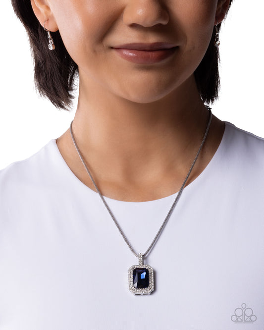 Exaggerated Emerald - Blue Emerald Rhinestone, Silver Necklace - Paparazzi Accessories