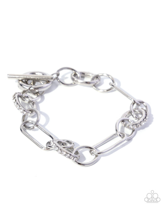 Collaborative Chic - White Rhinestone, Silver Toggle Bracelet - Paparazzi Accessories