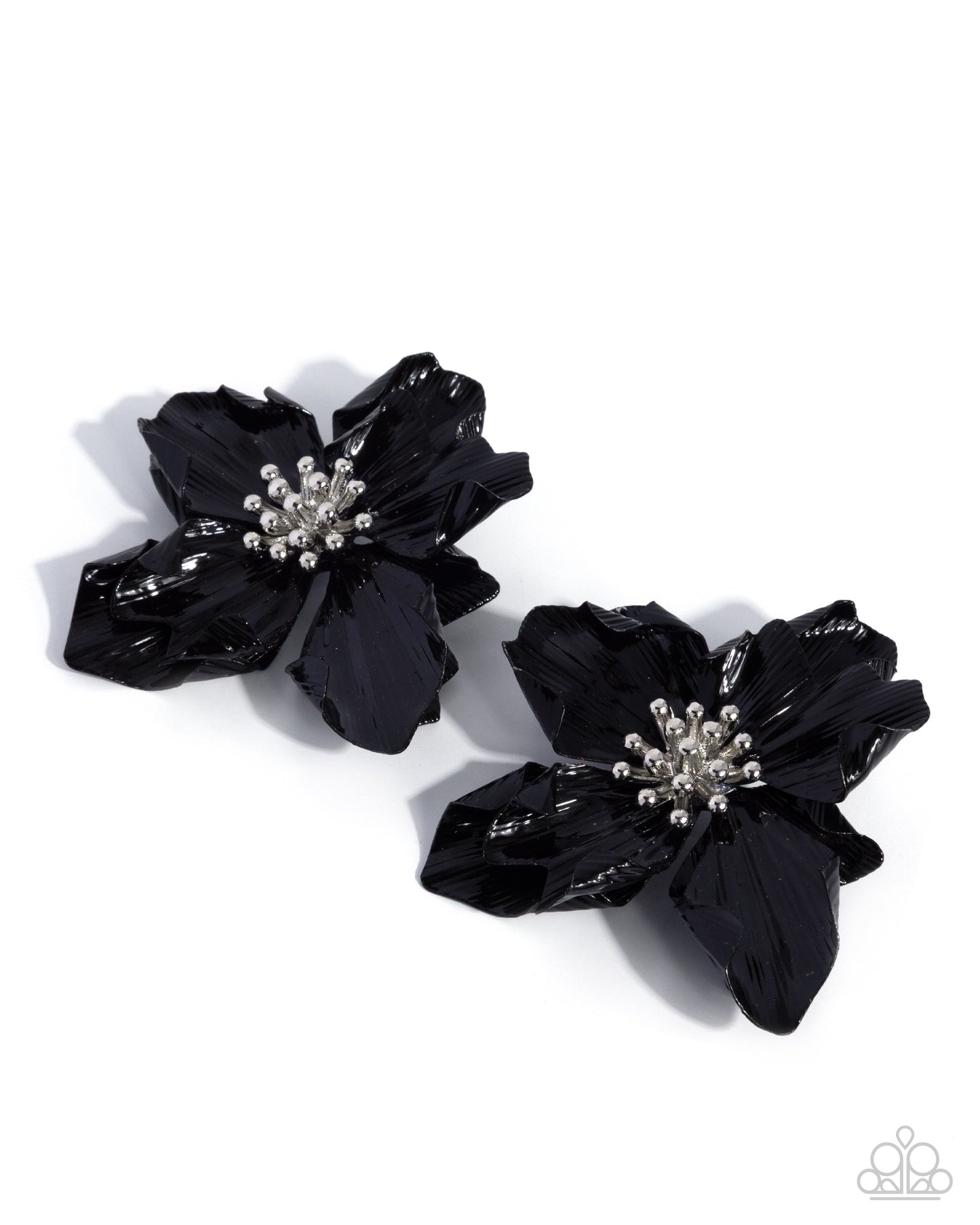 Buoyant Blooms - Black Dipped Metal Flower Earrings - Paparazzi Accessories