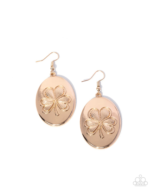 Fortunate Fair - Gold Clover Earrings - Paparazzi Accessories