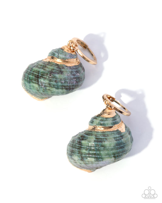 Seashell Spotlight - Green Shell, Gold Hoop Earrings - Paparazzi Accessories
