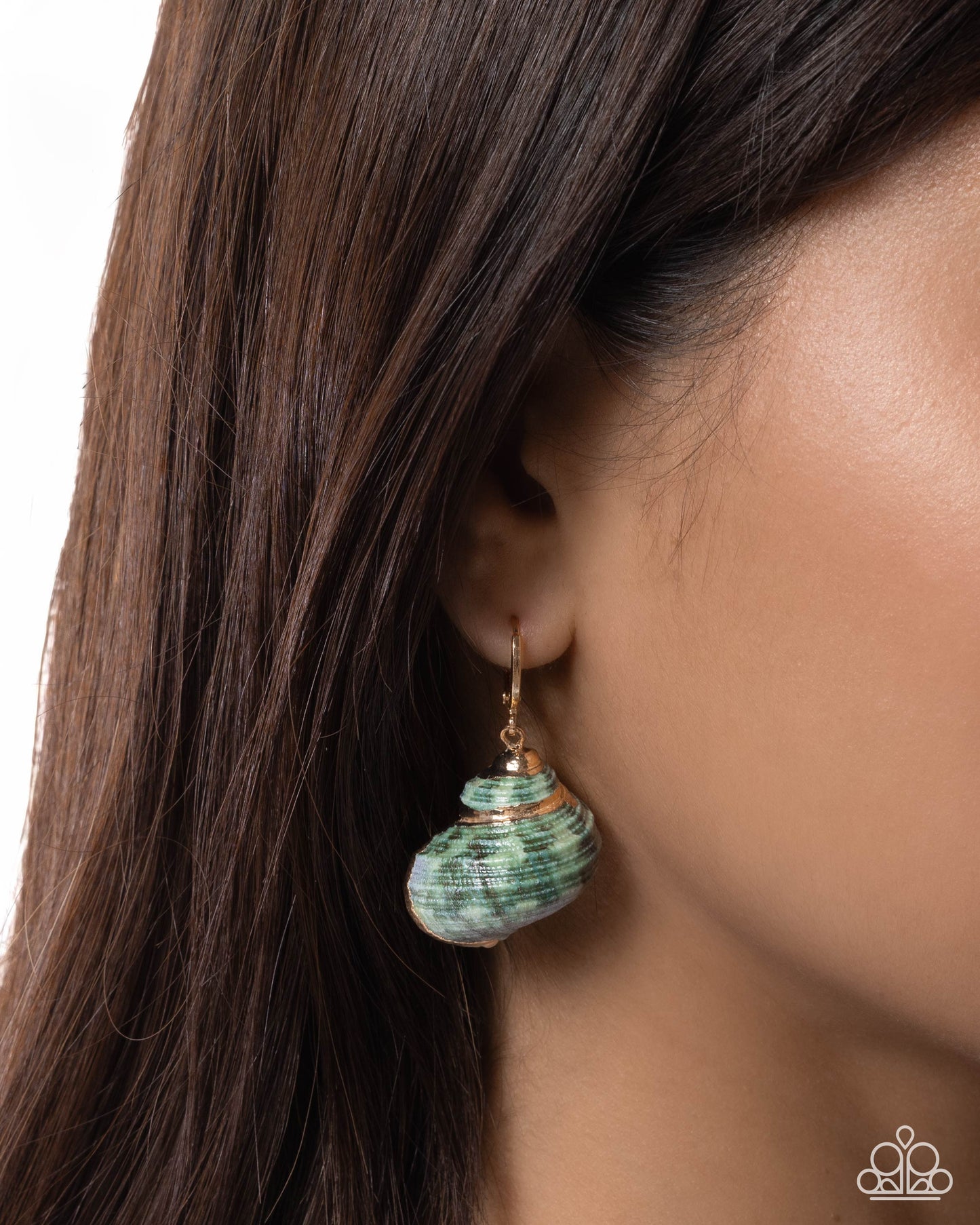 Seashell Spotlight - Green Shell, Gold Hoop Earrings - Paparazzi Accessories