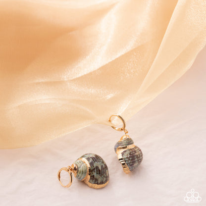 Seashell Spotlight - Green Shell, Gold Hoop Earrings - Paparazzi Accessories