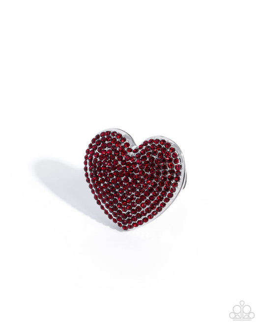 Reliable Romance - Red Rhinestone, Silver Heart Ring - Paparazzi Accessories