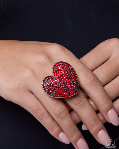 Reliable Romance - Red Rhinestone, Silver Heart Ring - Paparazzi Accessories