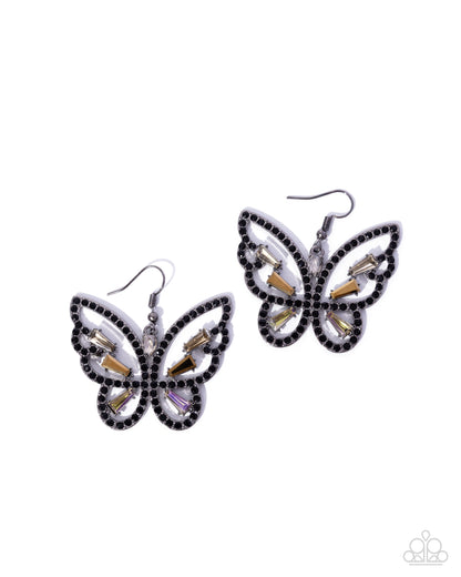 Fair Flutter - Black Butterfly Earrings - Paparazzi Accessories