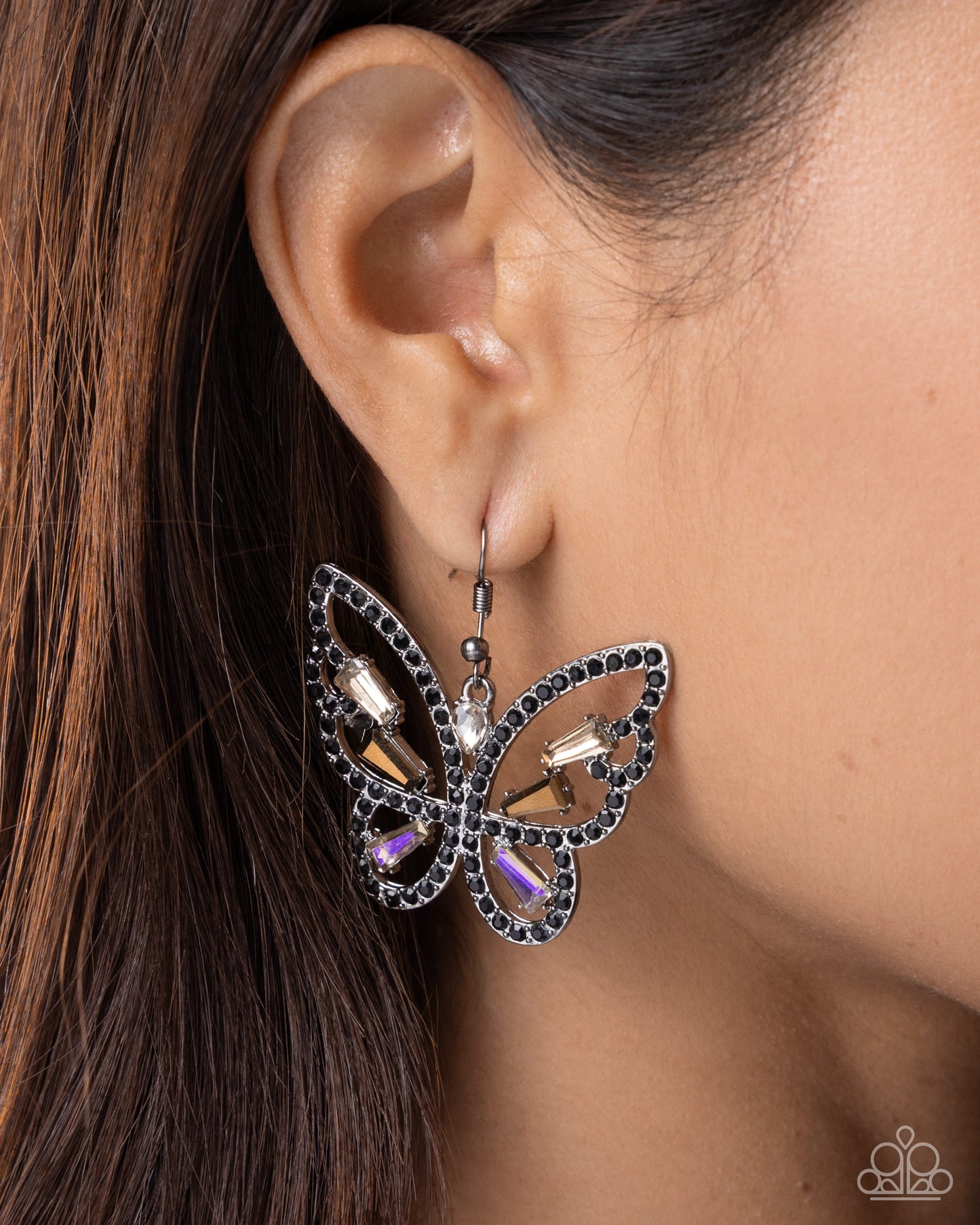 Fair Flutter - Black Butterfly Earrings - Paparazzi Accessories