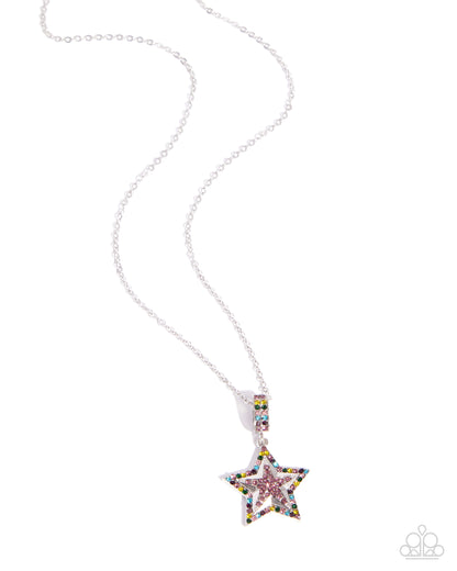 Surreal Star - Purple, Multicolored Rhineston, Silver Star Necklace - Paparazzi Accessories