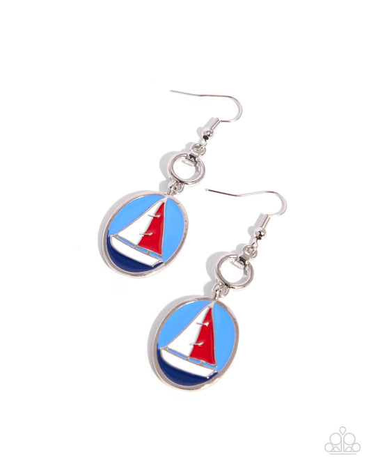 Sailing Lesson - Red, Blue and White Sailboat Earrings - Paparazzi Accessories