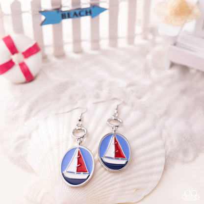 Sailing Lesson - Red, Blue and White Sailboat Earrings - Paparazzi Accessories