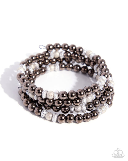 Polished Party - Black Gunmetal and Silver bead Coil Bracelet - Paparazzi Accessories