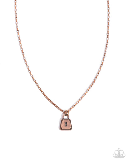 Lock Onto - Copper Lock Pendant Necklace - Paparazzi Accessories