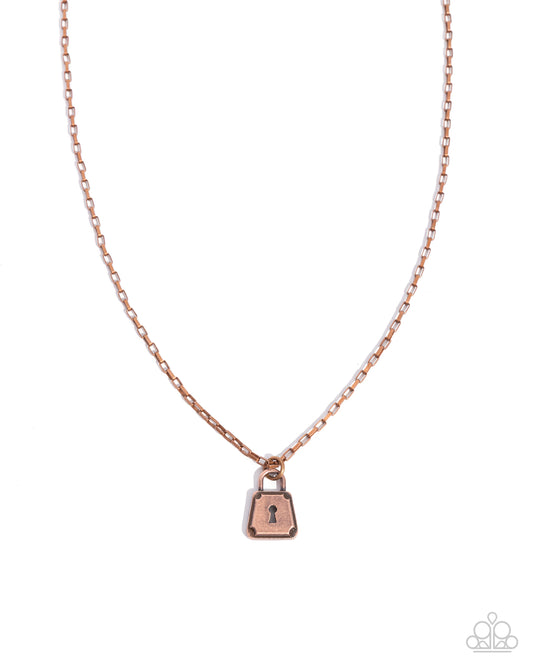Lock Onto - Copper Lock Pendant Necklace - Paparazzi Accessories