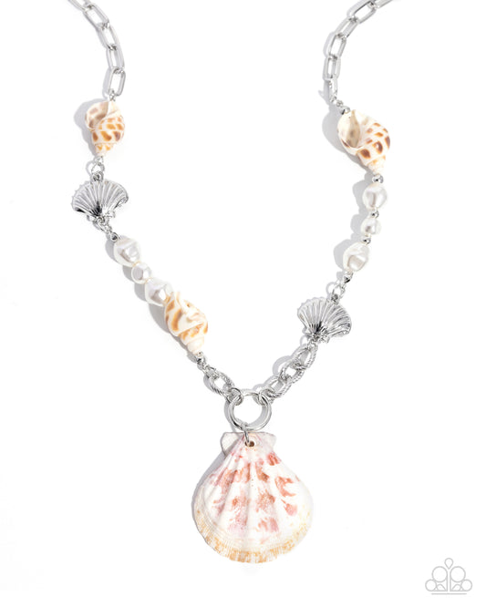 Stable Shells - White Shell, Silver Necklace - Paparazzi Accessories