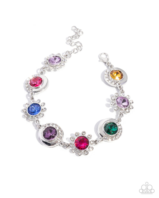 Feminine Favor - Multi Rhinestone, Silver Bracelet - Paparazzi Accessories