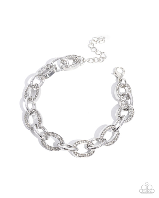 Chic Choreography - White Rhinestone, Silver Chainl Link Bracelet - Bracelet