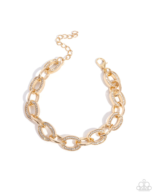 Chic Choreography - Gold Chain Link, White Rhinestone Bracelet - Paparazzi Accessories