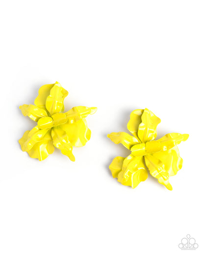 Flourishing Freestyle - Yellow Flower Earrings - Paparazzi Accessories
