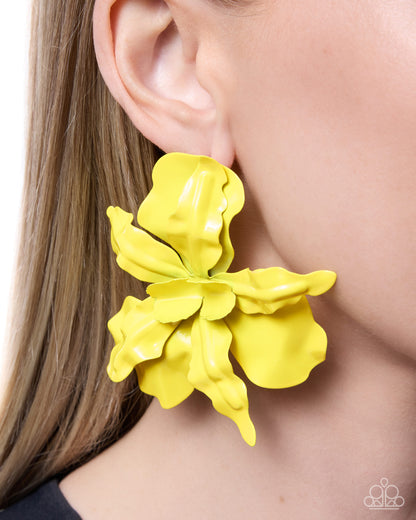 Flourishing Freestyle - Yellow Flower Earrings - Paparazzi Accessories