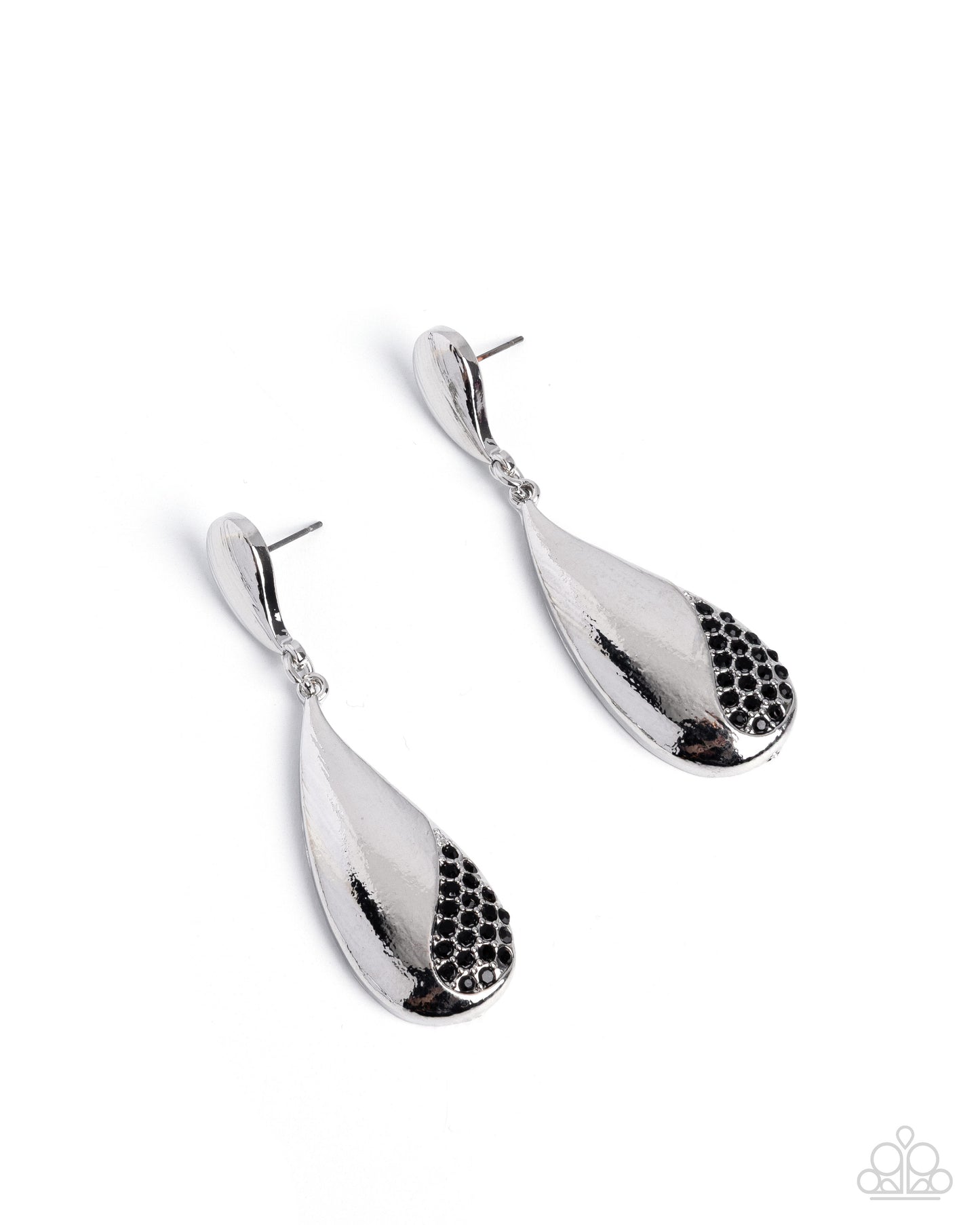 Daily Decadence - Black Rhinestone, Silver Drop Earrings - Paparazzi Accessories