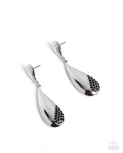 Daily Decadence - Black Rhinestone, Silver Drop Earrings - Paparazzi Accessories