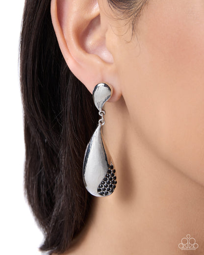 Daily Decadence - Black Rhinestone, Silver Drop Earrings - Paparazzi Accessories