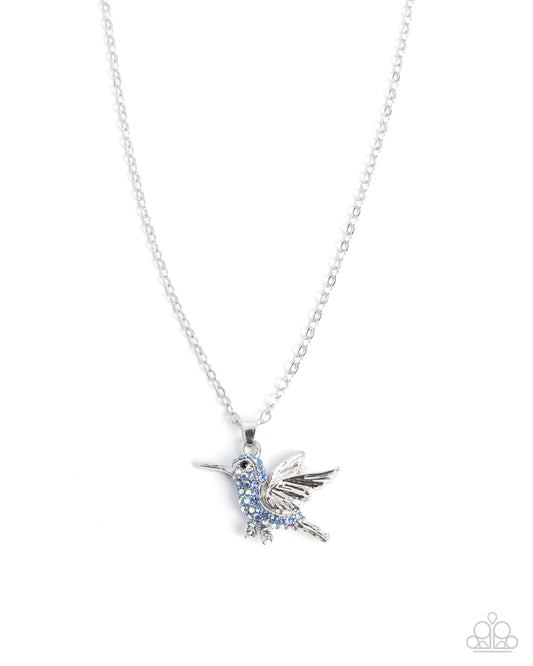 Harmonious Hummingbird - Blue Rhinestone Hummingbird, Silver Pendant Necklace - Paparazzi Accessories
