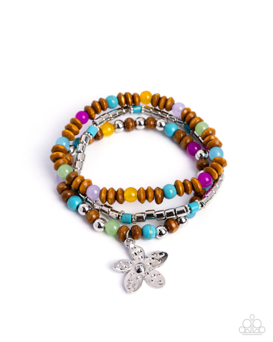 Preferred Polish - Blue Turquoise, Silver and Wood Bead Stretch Bracelet Stack - Paparazzi Accessories